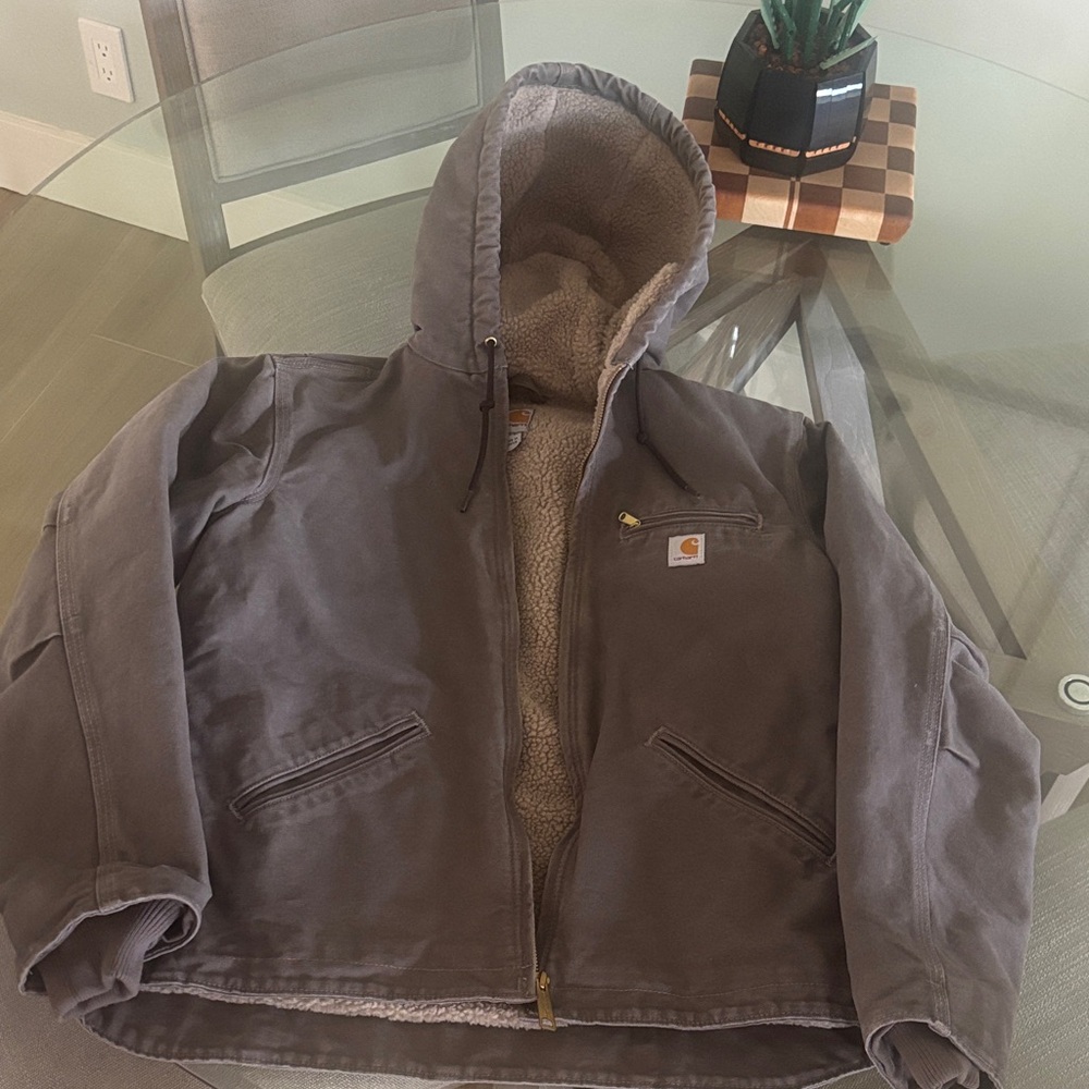 Carhartt Brown Hooded Jacket with Sherpa Lining
